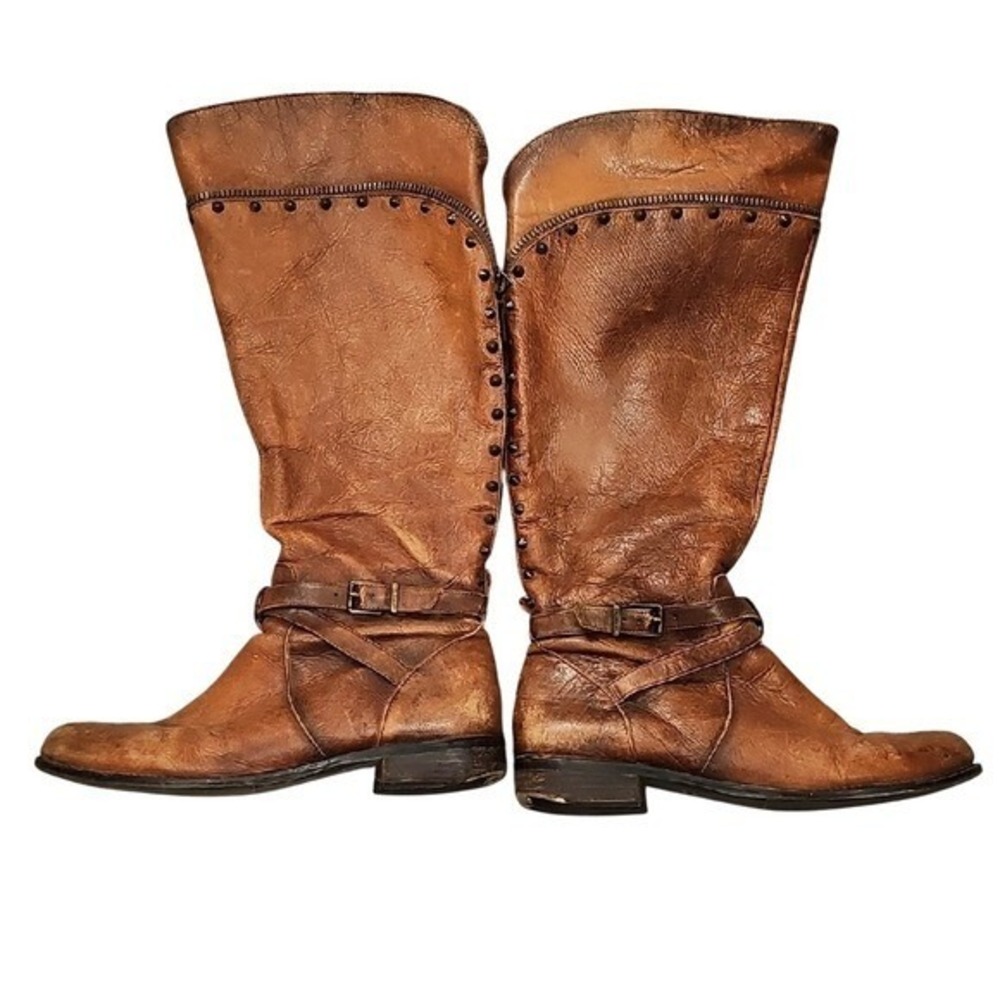 Gianni Bini Distressed Brown Leather Western Boot Womens 8
